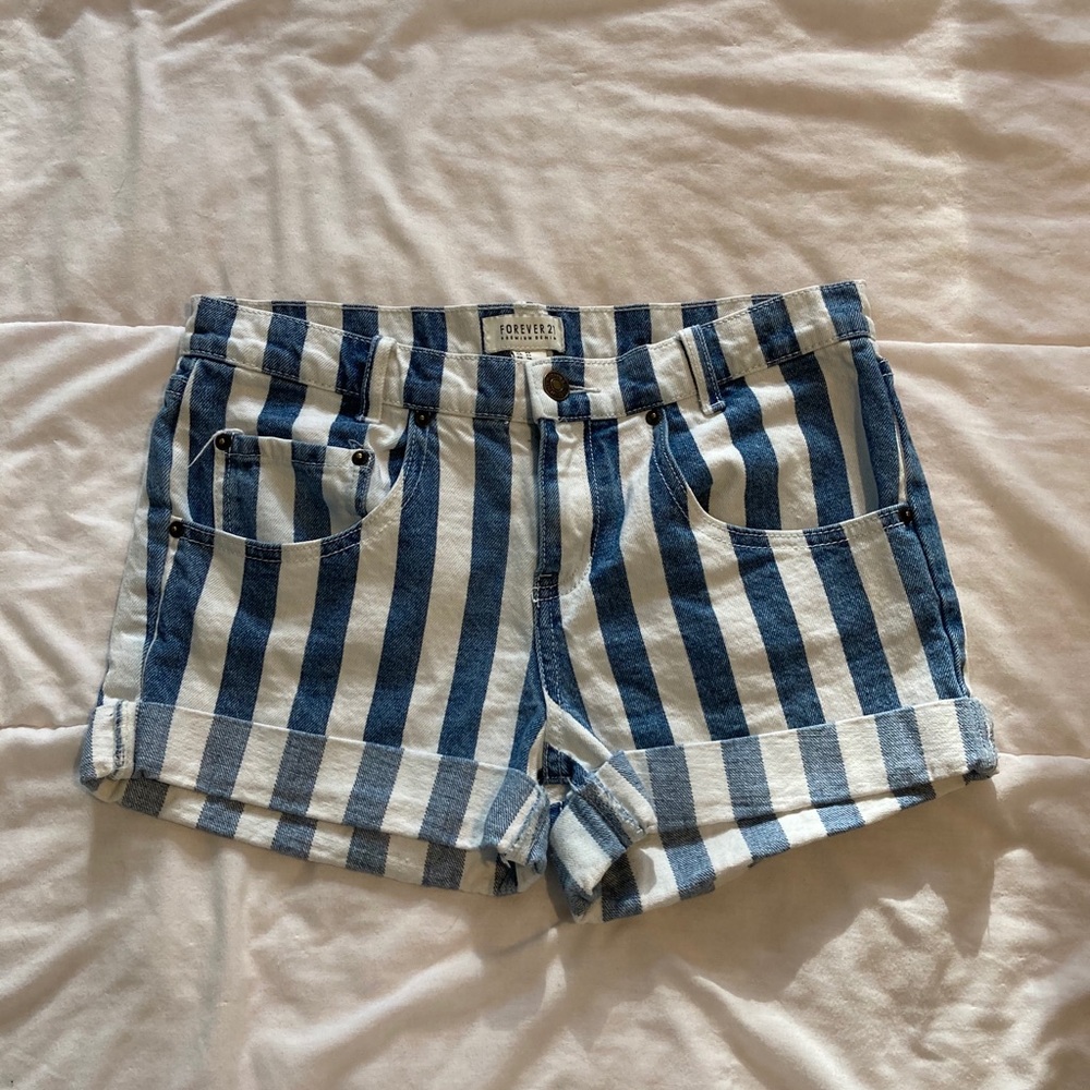 Forever 21 Striped Jean Shorts